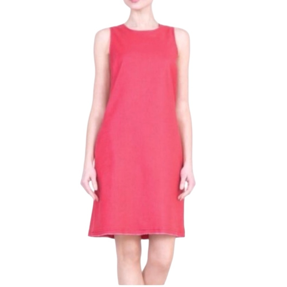 Linen Level 99 Arial Shift Summer Minimalist Dress in Red Coral Size M